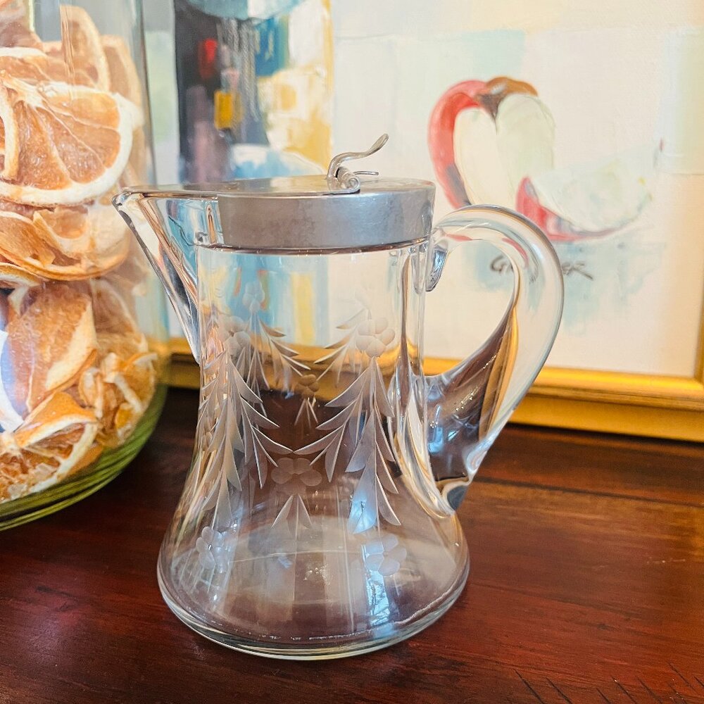 Antique Heisey Glass Syrup 1910 Victorian Hand Etch Cottagecore Colony Pat'D